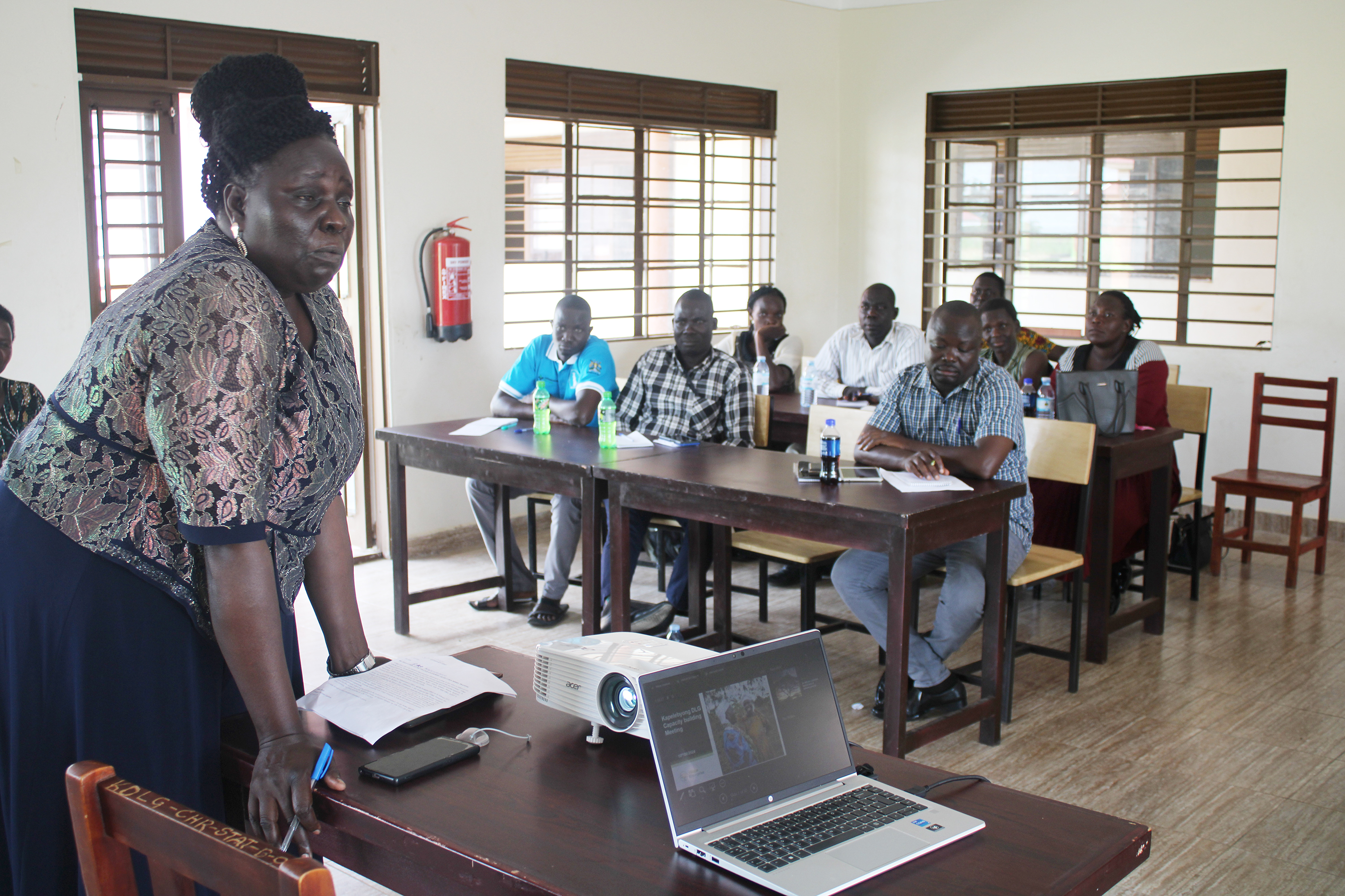 Madam Oroma Rhoda, the Kapelebyong Chief Administrative Officer addressing the participants in a meeting on Monday