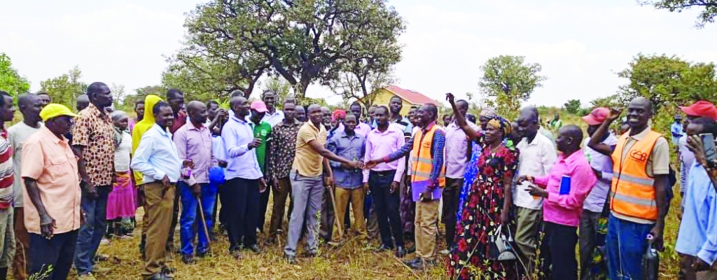 Mr. Ojirot Emmanuel, the deputy RDC Kapelebyong handing over the site for construction of Akoromit HCIII to CAB Contractors Ltd