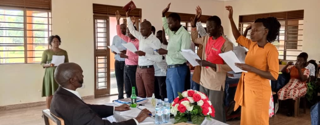 The newly recruited staff taking oath in the district council hall on 15th January 2025