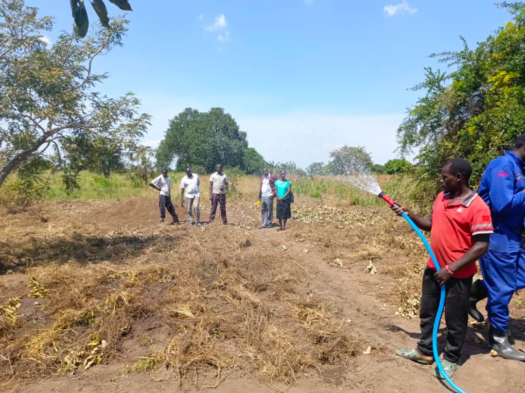 Members of the Production committee of council in Jackson Oculi's farm which is boosted by micro scale irrigation program Members of the Production committee of council in Jackson Oculi's farm which is boosted by micro scale irrigation program
